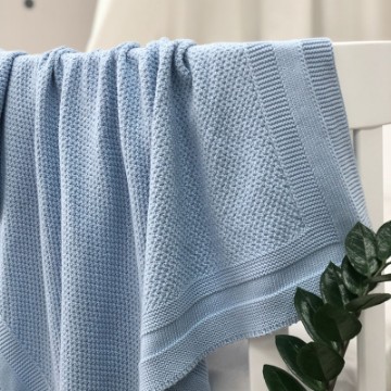 Paturica bebe Cosy tricotata din bumbac albastru